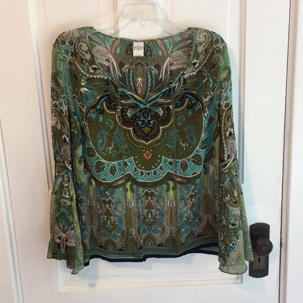 Earthy paisley Bila dressy blouse
